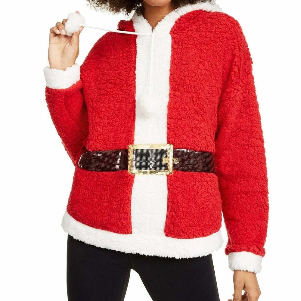 NWT HOOKED UP FAUX SHEARLING HOLIDAY HOODIE - Medium